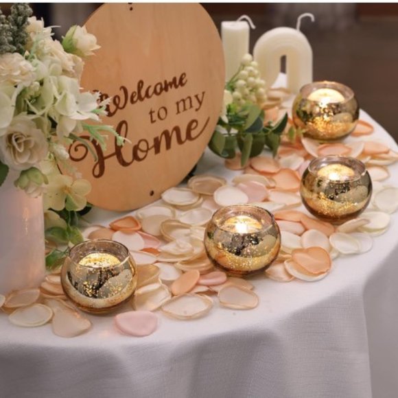 Set of 12 - Gold Mercury Glass Tealights / Votive Candle Holders - Centerpiece - Picture 5 of 10